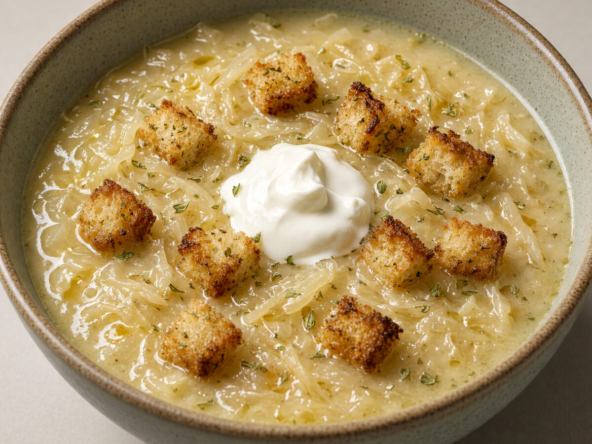 Thüringer Sauerkrautsuppe mit Majoran-Croûtons