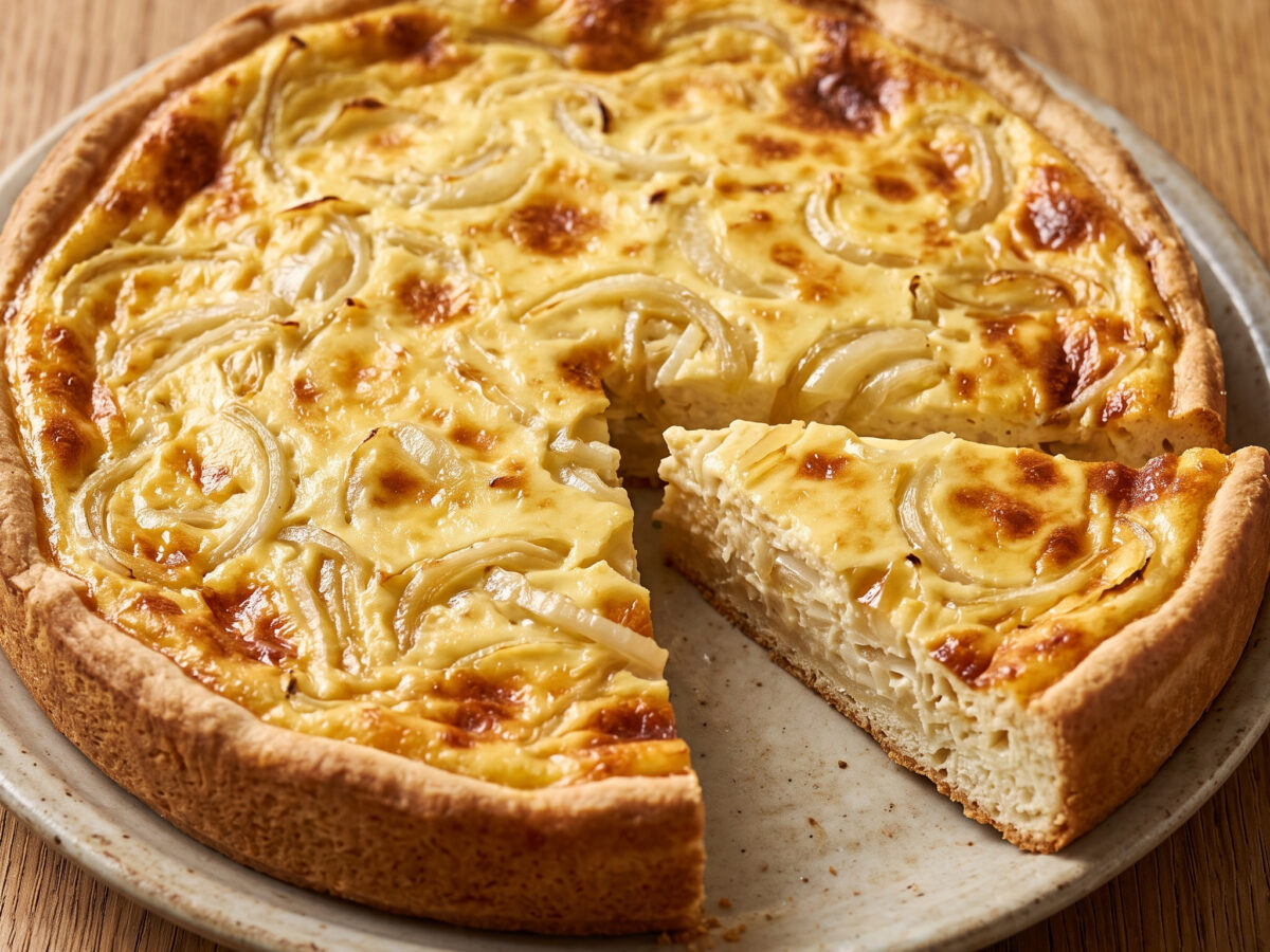 Weimarer Zwiebelkuchen mit Hefeteig und Sauerrahm