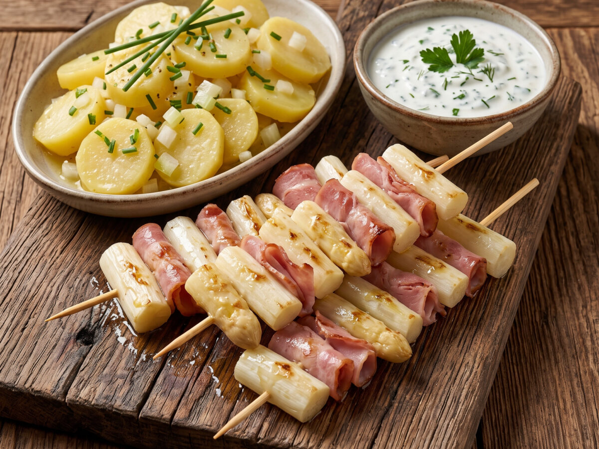 Weiße Spargel-Schinken-Spieße