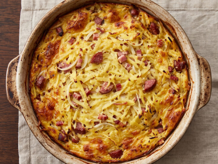 Westfalen | Potthucke | Herzhafter Kartoffelauflauf mit Speck und Zwiebeln