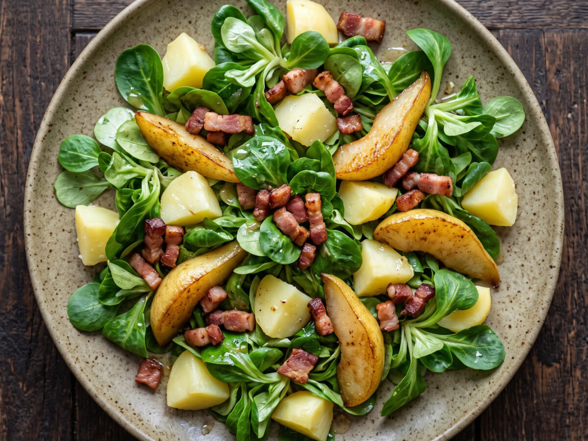 Westfälischer Feldsalat mit Kartoffeln, Birne und Speck