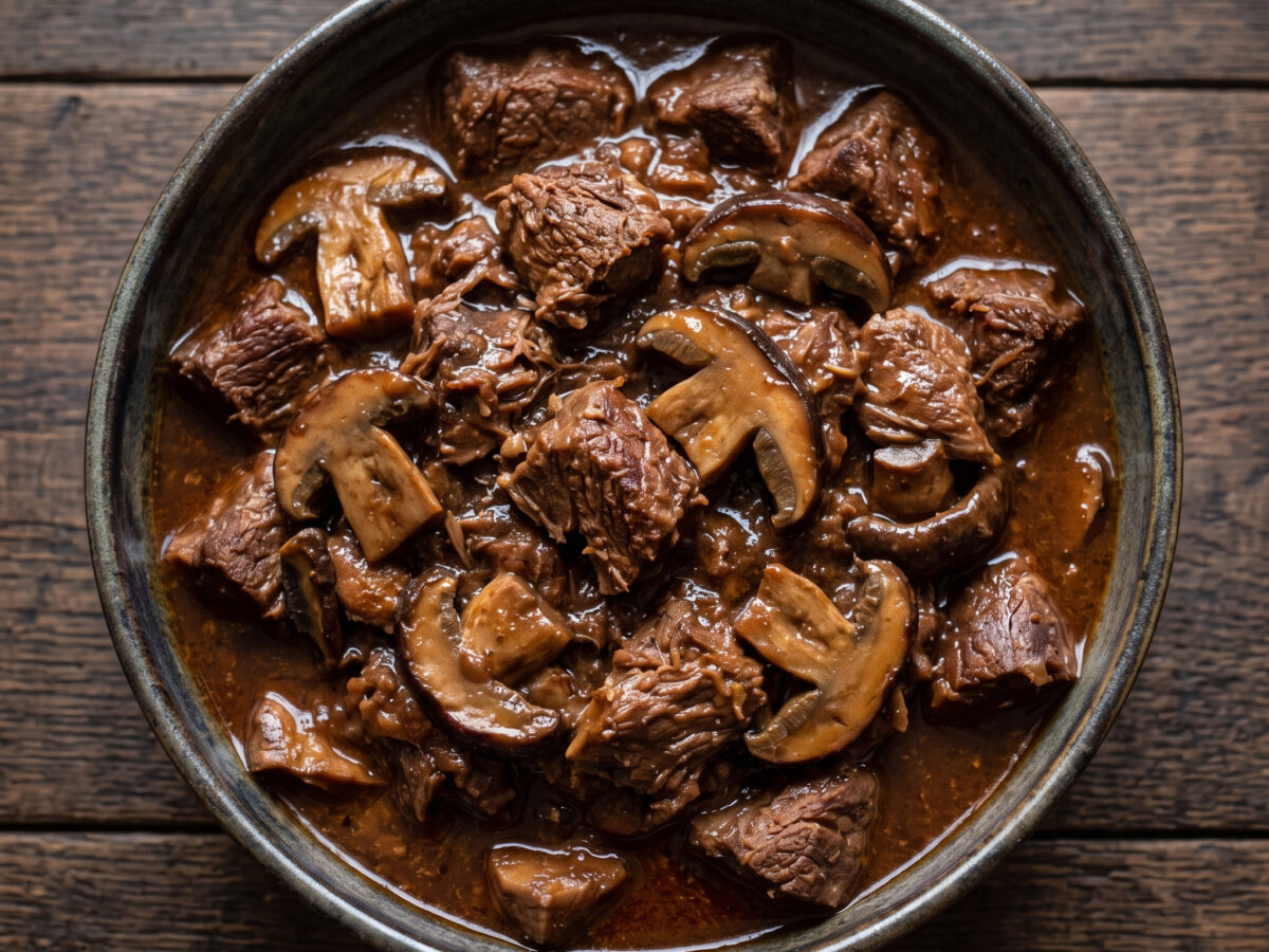 Wildschweingulasch mit Steinpilzen