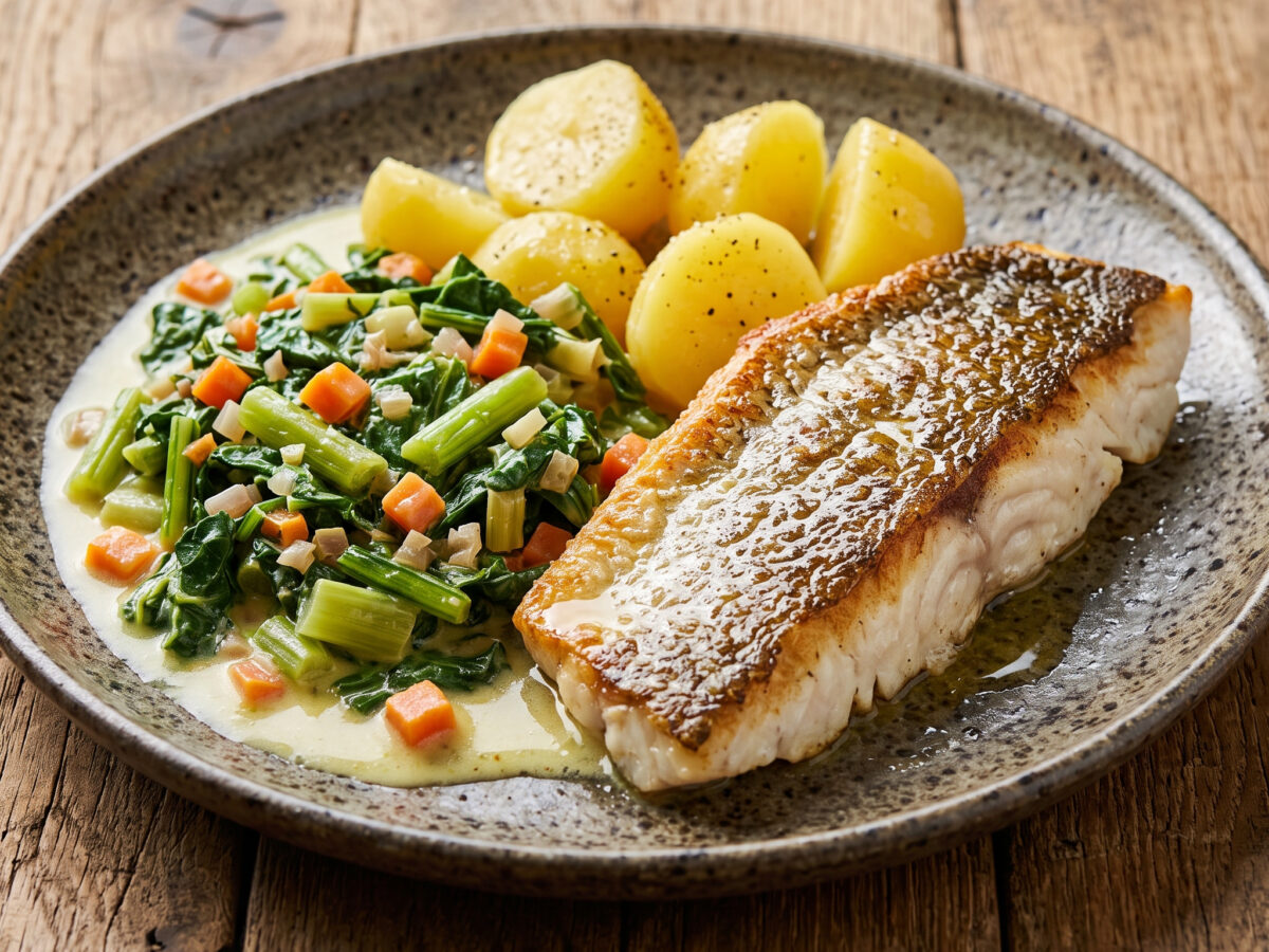 Knuspriger Zander auf cremigem Stielmus
